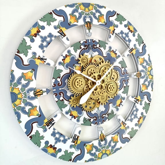 THE GEARS CLOCK Wall Clock with Real Moving Gears IT-LI_ 36 in Round Meta