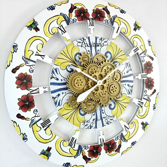 THE GEARS CLOCK Wall Clock with Real Moving Gears IT-LI_ 36 in Round Positano