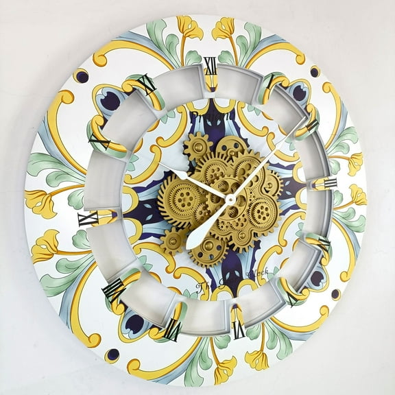 THE GEARS CLOCK Wall Clock with Real Moving Gears IT-LI_ 36 in Round Praiano