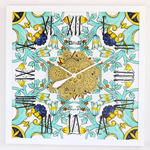 THE GEARS CLOCK Wall Clock with Real Moving Gears IT-LI_ 36 in Square Amalfi