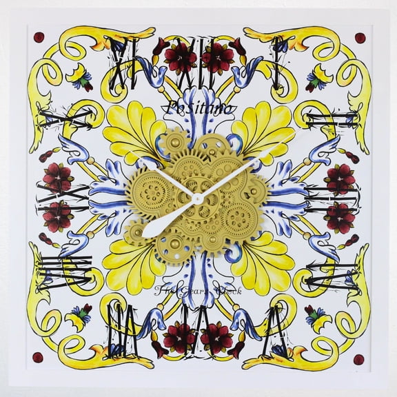 THE GEARS CLOCK Wall Clock with Real Moving Gears IT-LI_ 36 in Square Positano