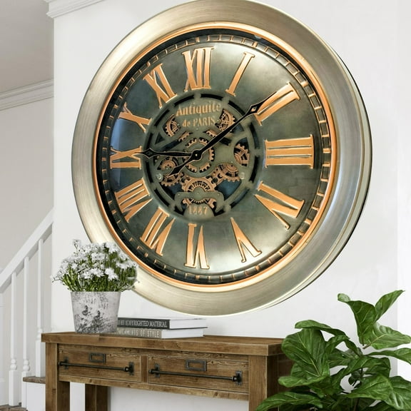 THE GEARS CLOCK Wall Clock with Real Moving Gears LU-LI_ 40 in Round BRONZE-ANTIQUE