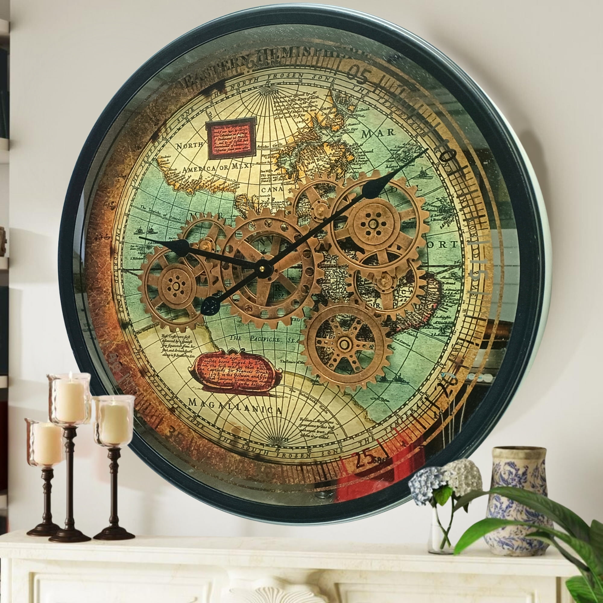 THE GEARS CLOCK Wall Clock with Real Moving Gears PO-LI_ 24 in Round ...