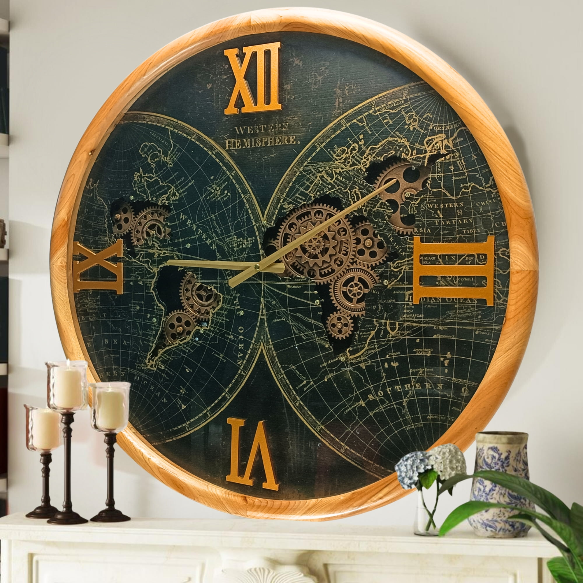 THE GEARS CLOCK Wall Clock with Real Moving Gears PO-LI_ 24 in Round ...