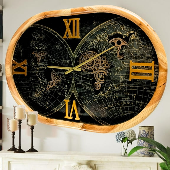 THE GEARS CLOCK Wall Clock with Real Moving Gears PO-LI_ 27 in Round WOOD-BLACK