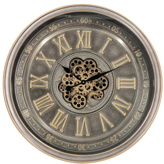 THE GEARS CLOCK Wall Clock with Real Moving Gears SP-LI_ 32 in Round BLACK-WOOD