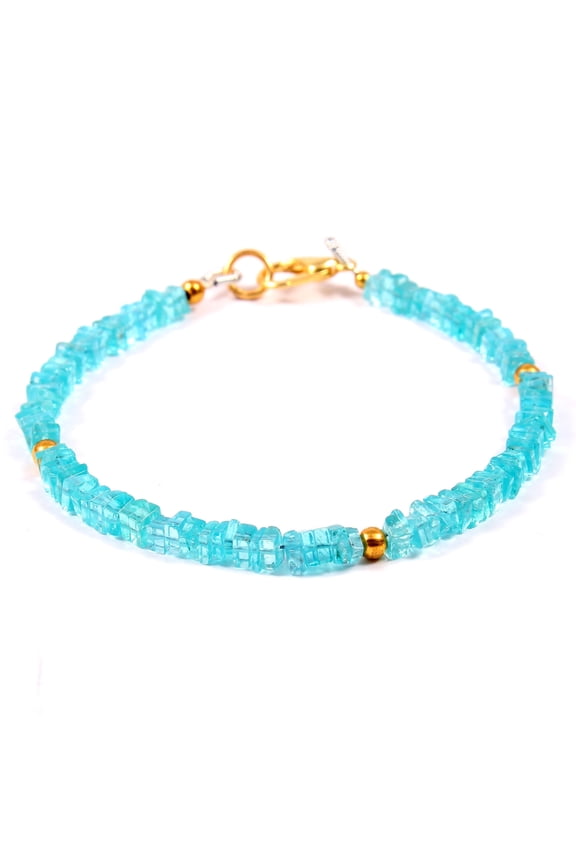 Apatite Square Heishi Beads Bracelet for Women Gifts 7" - Minimalist Boho Jewelry, Blue Gemstone Bracelet, Handmade Gift for Her