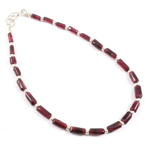 THE GEMS GRID Dainty Garnet Smooth Beads Bracelet 7" | Fancy Tube Shape Women's Jewelry | 925 Sterling Silver Clasp Bracelet | Perfect Gift for Her