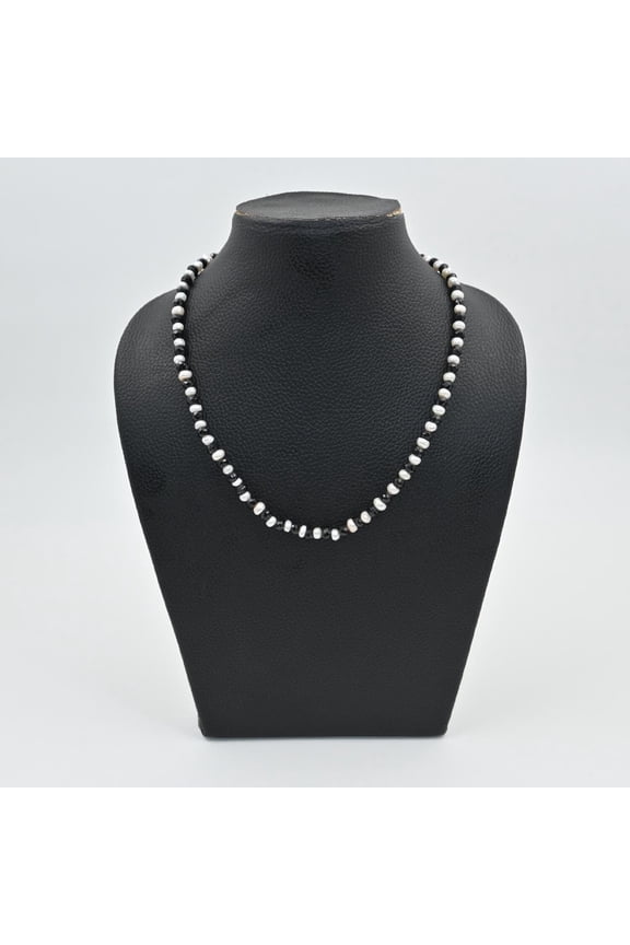 Faceted Black Spinel & White Pearl Necklace – 5-5.5mm Beaded Gemstone Jewelry, 925 Sterling Silver, Elegant Gift for Women (16"-36")