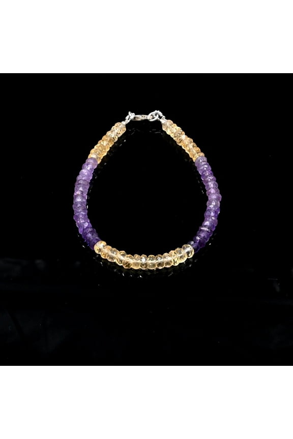 Natural Citrine, Amethyst Faceted Beads Bracelet 7" - Handmade Gemstone Jewelry - Healing Crystal Bracelet for Positive Energy Balance