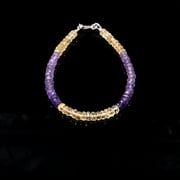 THE GEMS GRID Natural Citrine, Amethyst Faceted Beads Bracelet 7" - Handmade Gemstone Jewelry - Healing Crystal Bracelet for Positive Energy Balance