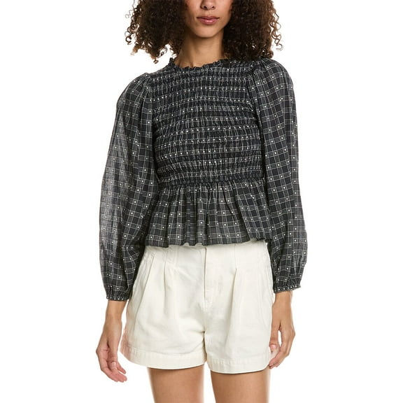 THE GREAT womens  The Contessa Linen-Blend Top, 1, Blue