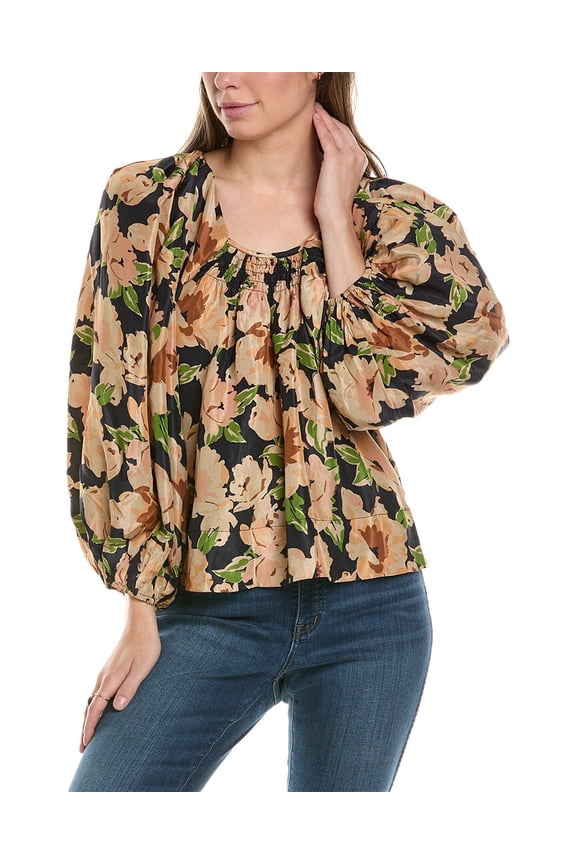 THE GREAT womens The Magpie Silk Top, 2, Blue