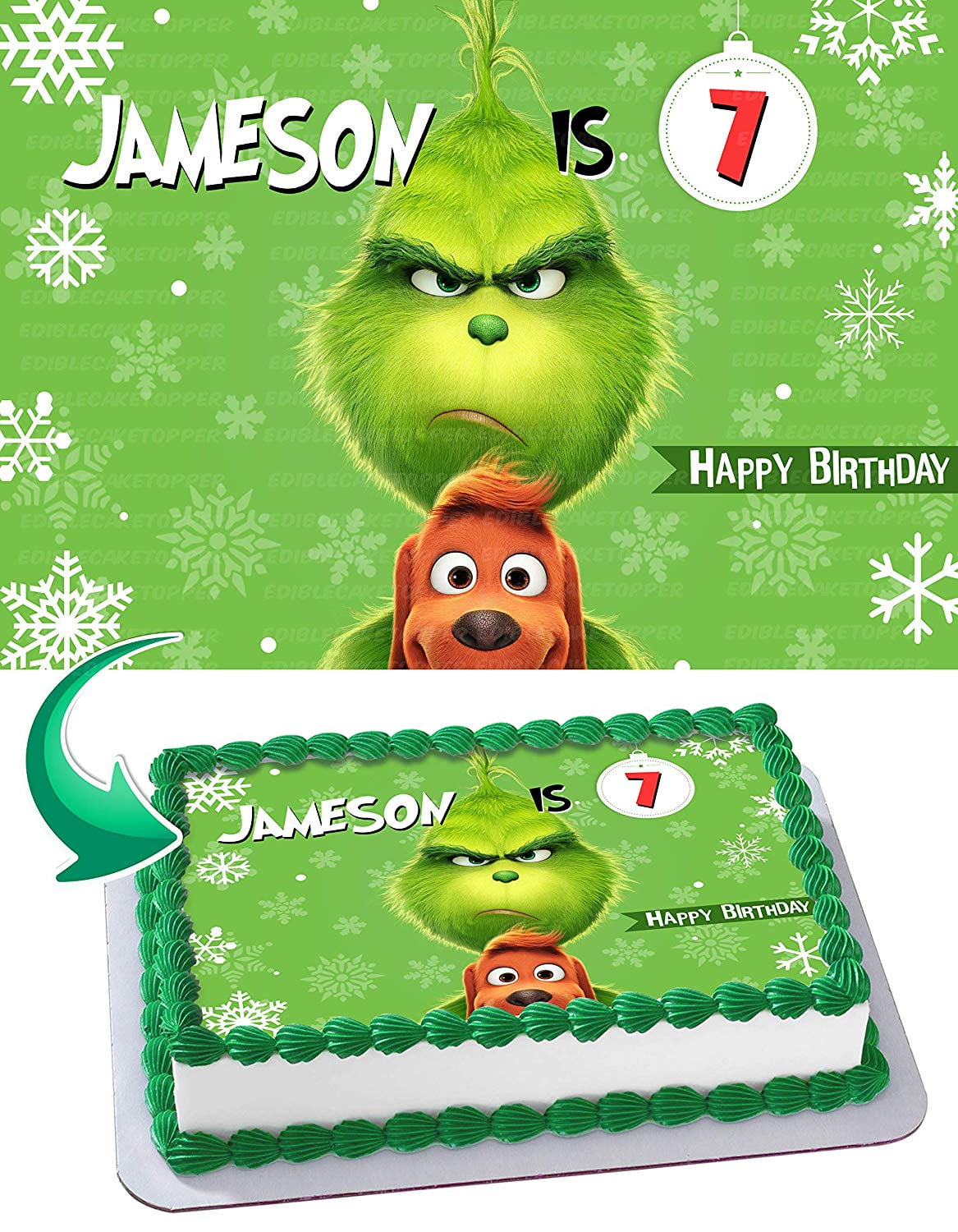 THE GRINCH Christmas Edible Cake Image Topper Personalized Birthday Party 1/4 Sheet