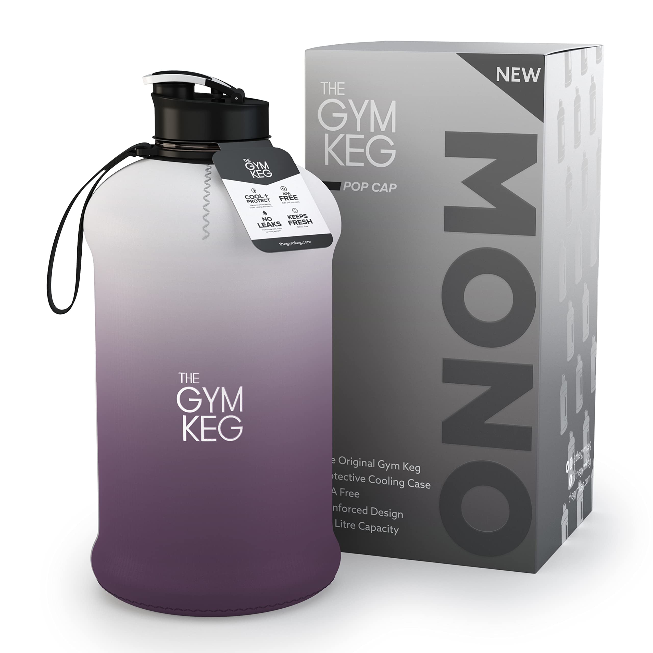 THE GYM KEG Mono Sports Water Bottle Half Gallon with Carry Handle Big Water Jug for Sport Reusable Eco-friendly, Tritan BPA Free Plastic, Leakproof