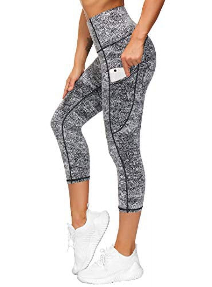 THE GYM PEOPLE Thick High Waist Yoga Pants with Pockets, Tummy Control  Workout Running Yoga Leggings for Women (Small, Z-Capris Black & White  Jacquard) 