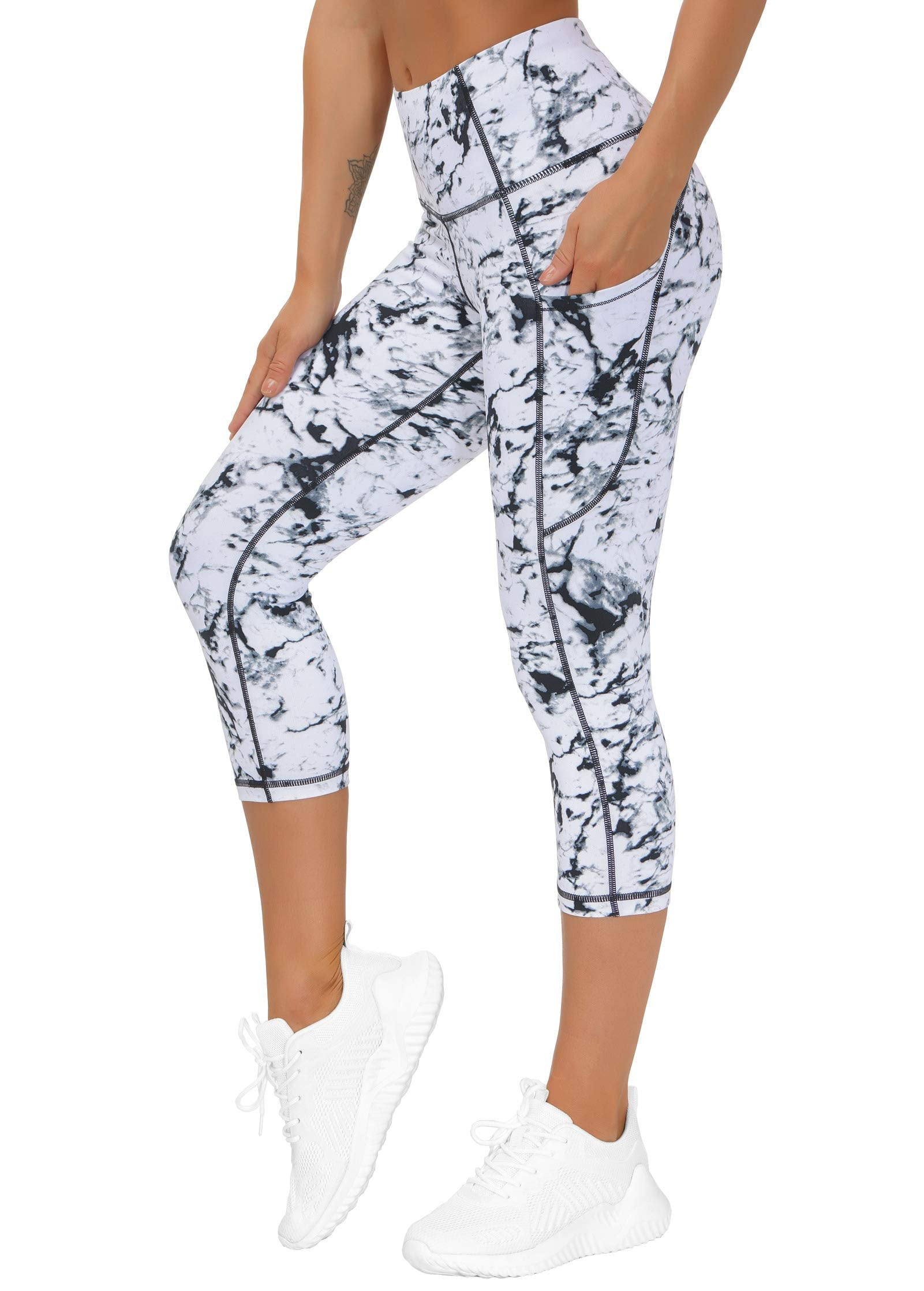 THE GYM PEOPLE Thick High Waist Yoga Pants with Pockets, Tummy Control  Workout Running Yoga Leggings for Women (Small, Z- Capris Marble) 