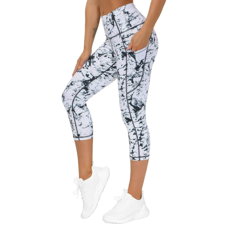 THE GYM PEOPLE Thick High Waist Yoga Pants with Pockets, Tummy Control  Workout Running Yoga Leggings for Women (Small, Z- Capris Marble)