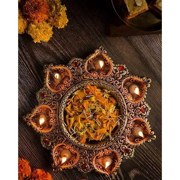 The Handicraftian terracotta Traditional Decorative 7 diya plate Urli Plate Indian Festival Home Dcor , Elegant Festival & Holiday Home Decoration Gift