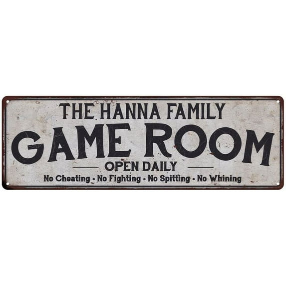 THE HANNA FAMILY Game Room Country Metal 6x18 Sign 106180042345
