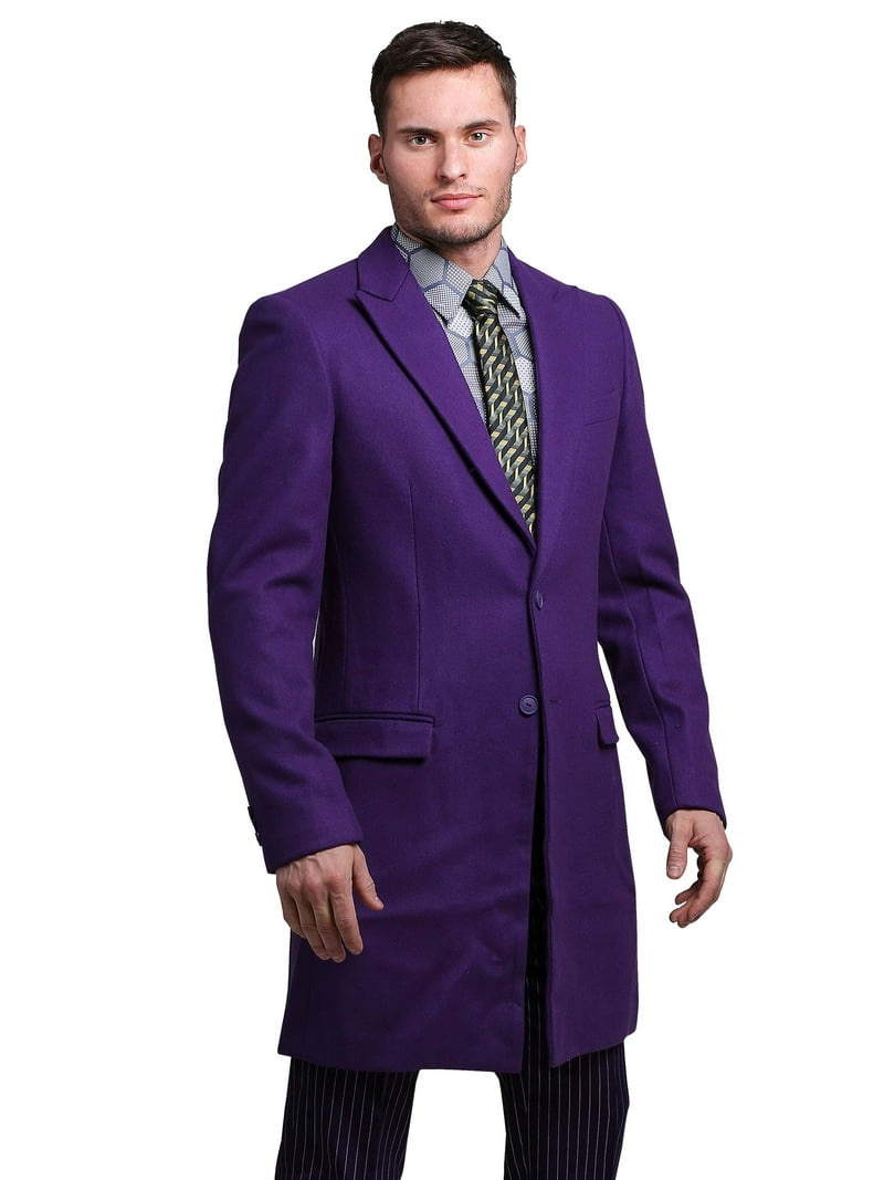 FUN.COM The Joker Slim Fit Overcoat, Purple Wool Blend, Adult