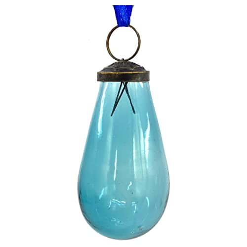 THE JOY TREE Blue Teardrop Glass Ornament