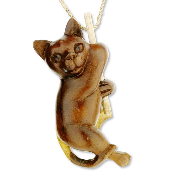 THE JOY TREE Cat Sculpture - Hand Carved Balines Art Jute Rope - Hang in There Kitten 4.5"