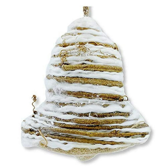 THE JOY TREE Large Bulap Bell Ornament - Natural Twine and Cotton 6"