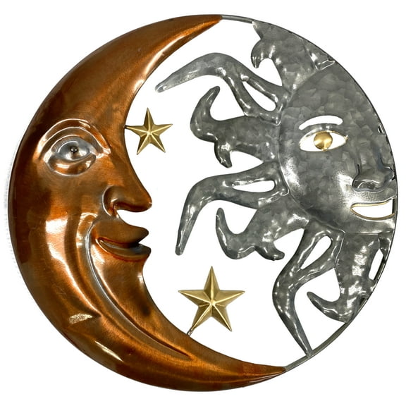 THE JOY TREE Metal Moon Sun Stars Wall Dcor - Metal Copper Gold Silver, 14"