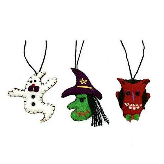 THE JOY TREE Mini Halloween Hanging Ornaments - Witch, Ghost, Devil - Set of 3