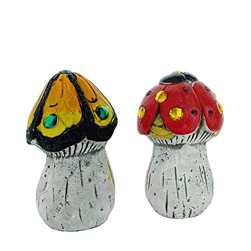 THE JOY TREE Mushroom Ladybug Butterfly Figurines Colorful Garden Statues, Set of 2