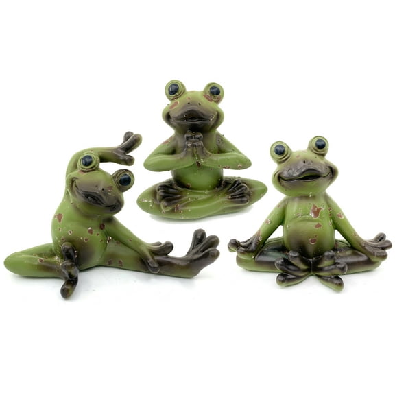THE JOY TREE Yoga Frog Set of 3 - Zen Indoor Outdoor Garden Shelf Figurines - Home Meditation Decor