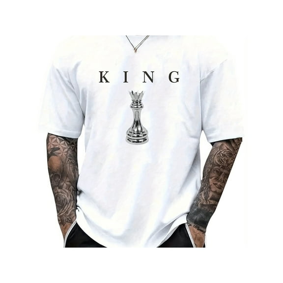 THE KING Men's Cotton T-Shirt - Black Chess King Graphic Print, Casual Short Sleeve Round Neck Tee for Casual Attire