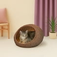 thumbnail image 1 of THE LICKER STORE Fiora 19.5" x 18" Modern Circular Faux Wicker Pet Bed with Machine-Washable Cushion, Brown, CBD3000B, 1 of 4
