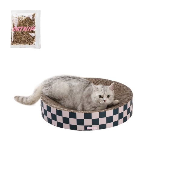 THE LICKER STORE Nelson 20.13" Modern Cardboard Round Bowl Cat Scratcher with Catnip, Peony, CSR1010C