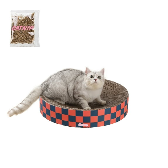 THE LICKER STORE Nelson 20.13" Modern Cardboard Round Bowl Cat Scratcher with Catnip, Berry Cherry, CSR1010D