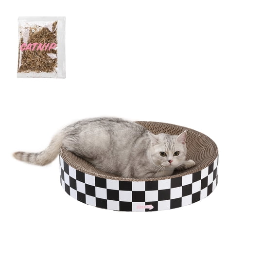 THE LICKER STORE Nelson 20.13" Modern Cardboard Round Bowl Cat Scratcher with Catnip, Checkered, CSR1010F