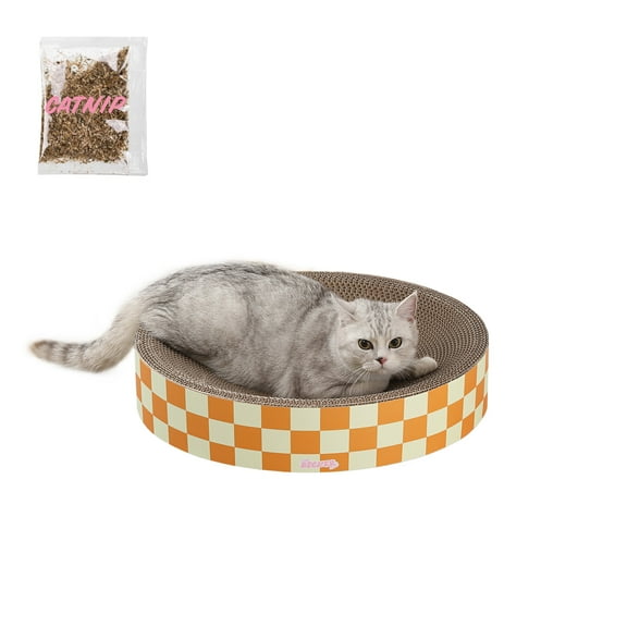 THE LICKER STORE Nelson 20.13" Modern Cardboard Round Bowl Cat Scratcher with Catnip, Citrus, CSR1010G