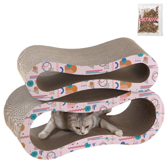 THE LICKER STORE Suvi 26" Modern Cardboard Infinity 2-in-1 Lounge Bed Cat Scratcher with Catnip, Pattern Party, CSR1014D