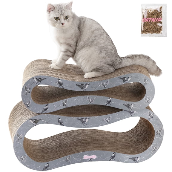 THE LICKER STORE Suvi 26" Modern Cardboard Infinity 2-in-1 Lounge Bed Cat Scratcher with Catnip, Winter Sparrow, CSR1014E