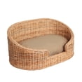 thumbnail image 1 of THE LICKER STORE Curvy 33" x 21.25" Classic Handwoven Rattan Pet Bed with Machine-Washable Cushion, Light Brown, DBD1001B, 1 of 5