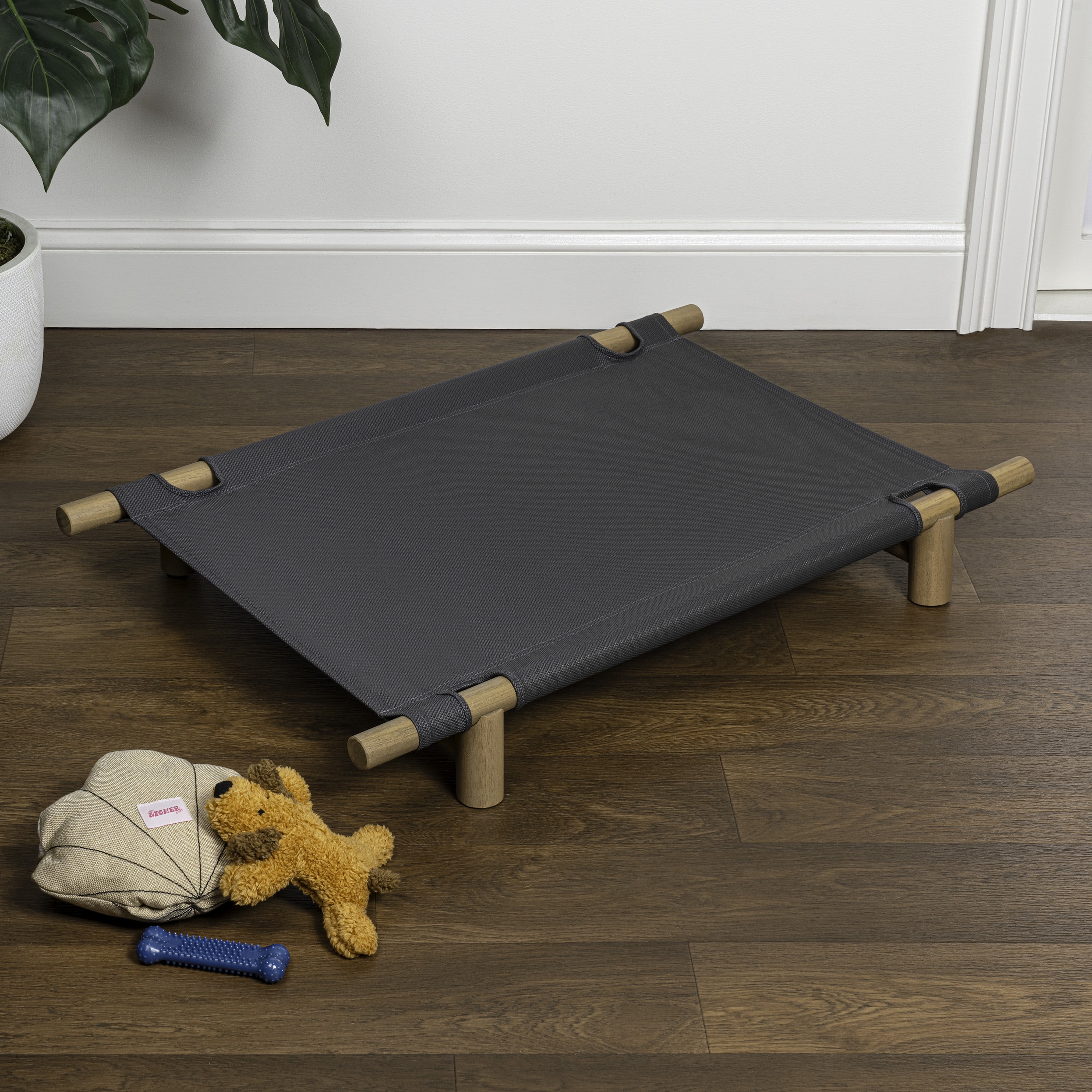 THE LICKER STORE Chester 32" Modern Minimalist Wood Frame Elevated Outdoor Dog Bed, Graphite/Light Teak, DBD5000B