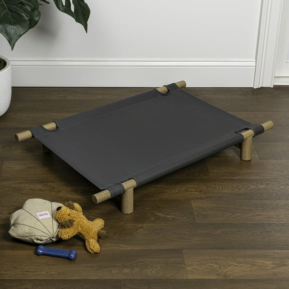 THE LICKER STORE Chester 32" Modern Minimalist Wood Frame Elevated Outdoor Dog Bed, Graphite/Light Teak, DBD5000B
