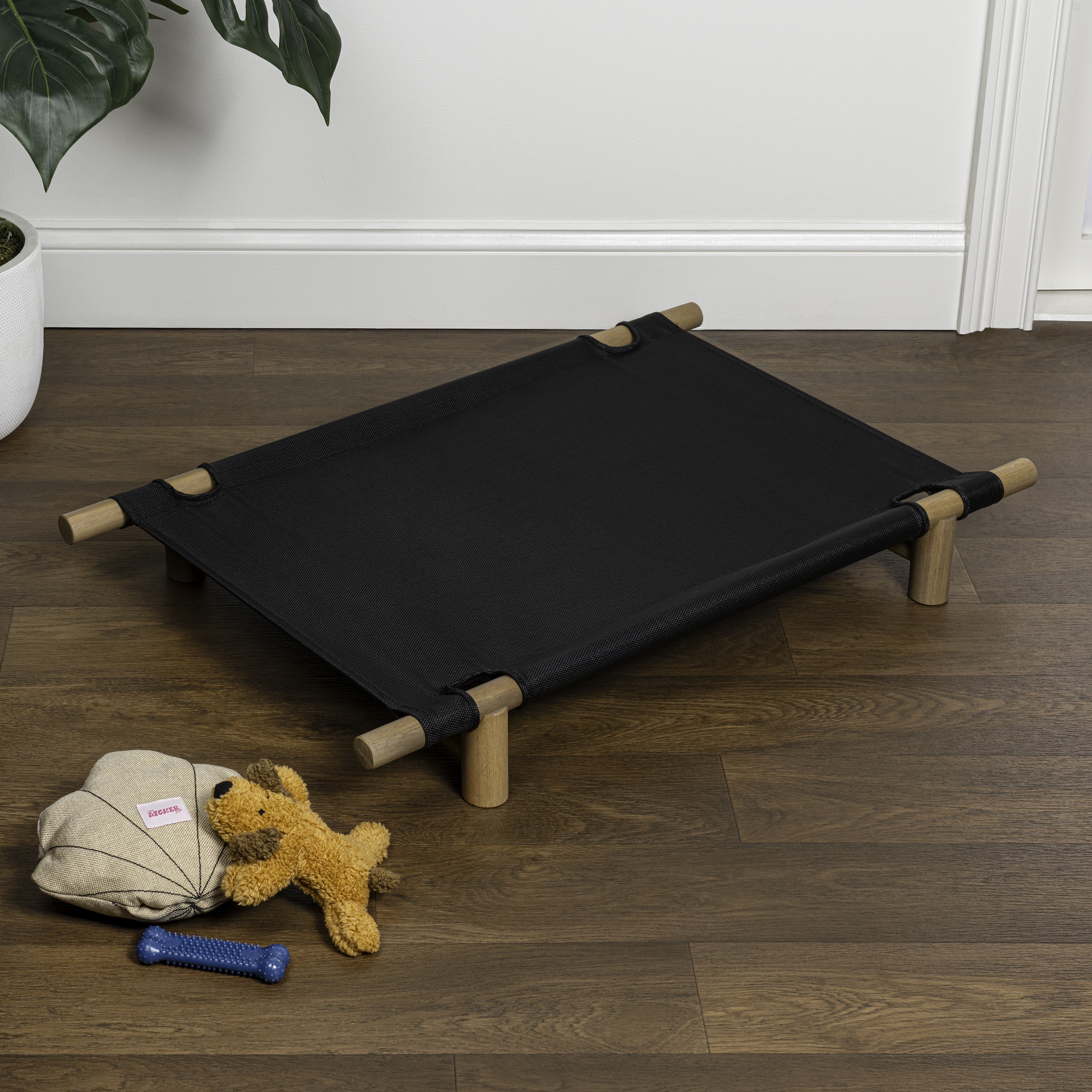 THE LICKER STORE Chester 32" Modern Minimalist Wood Frame Elevated Outdoor Dog Bed, Ink/Light Teak, DBD5000C