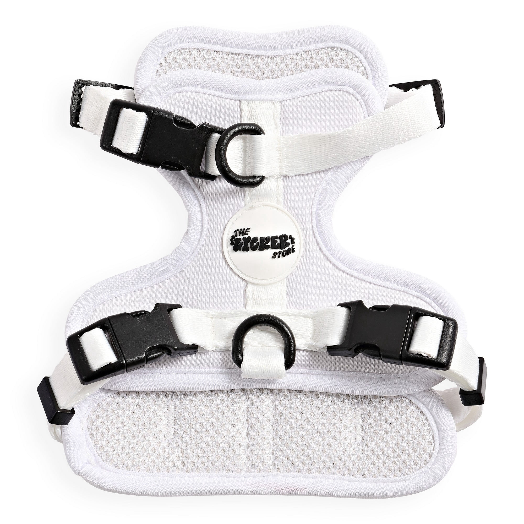 THE LICKER STORE Arlo Extra Small Adjustable Soft Padded No Pull Pet Harness with 3 Buckles and 3 Leash Clips, White, HNS1000F