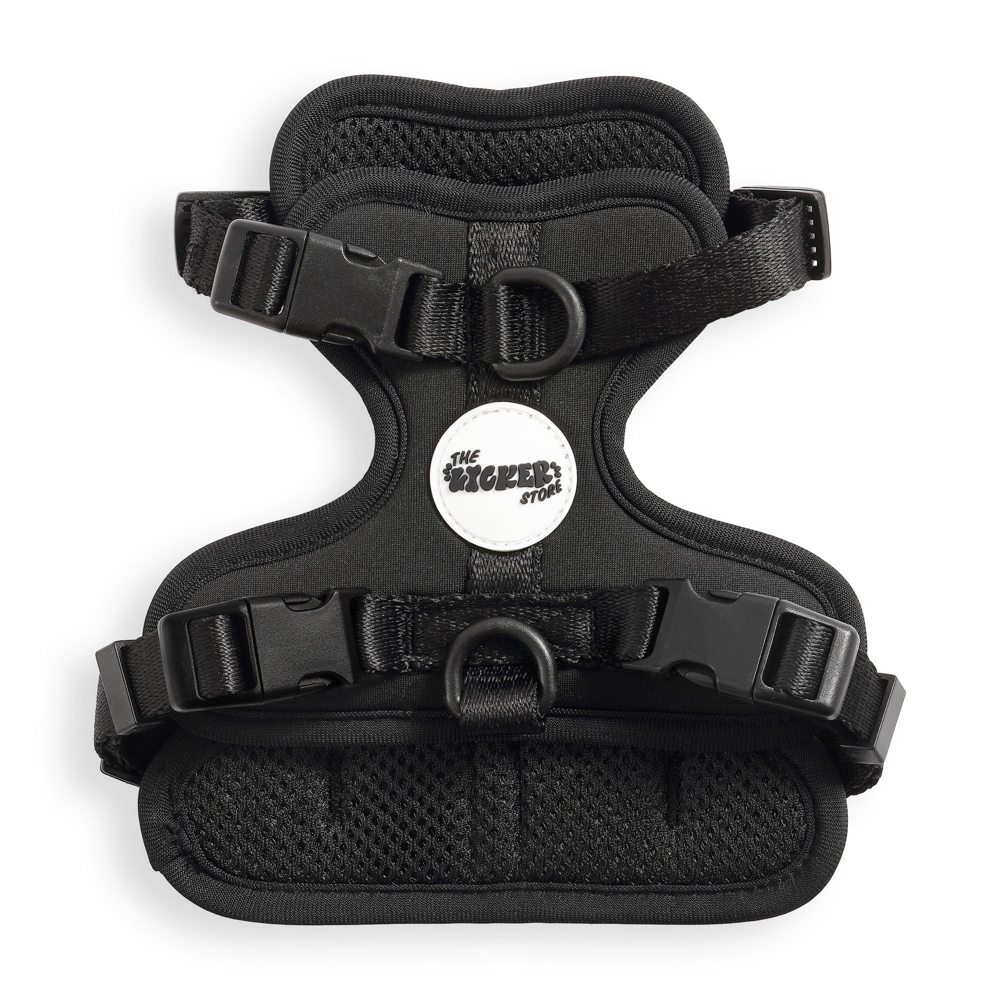 THE LICKER STORE Arlo Extra Small Adjustable Soft Padded No Pull Pet Harness with 3 Buckles and 3 Leash Clips, Black, HNS1000I