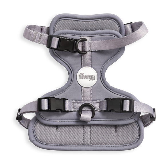 THE LICKER STORE Arlo Small Adjustable Soft Padded No Pull Pet Harness with 3 Buckles and 3 Leash Clips, Gray, HNS1001N