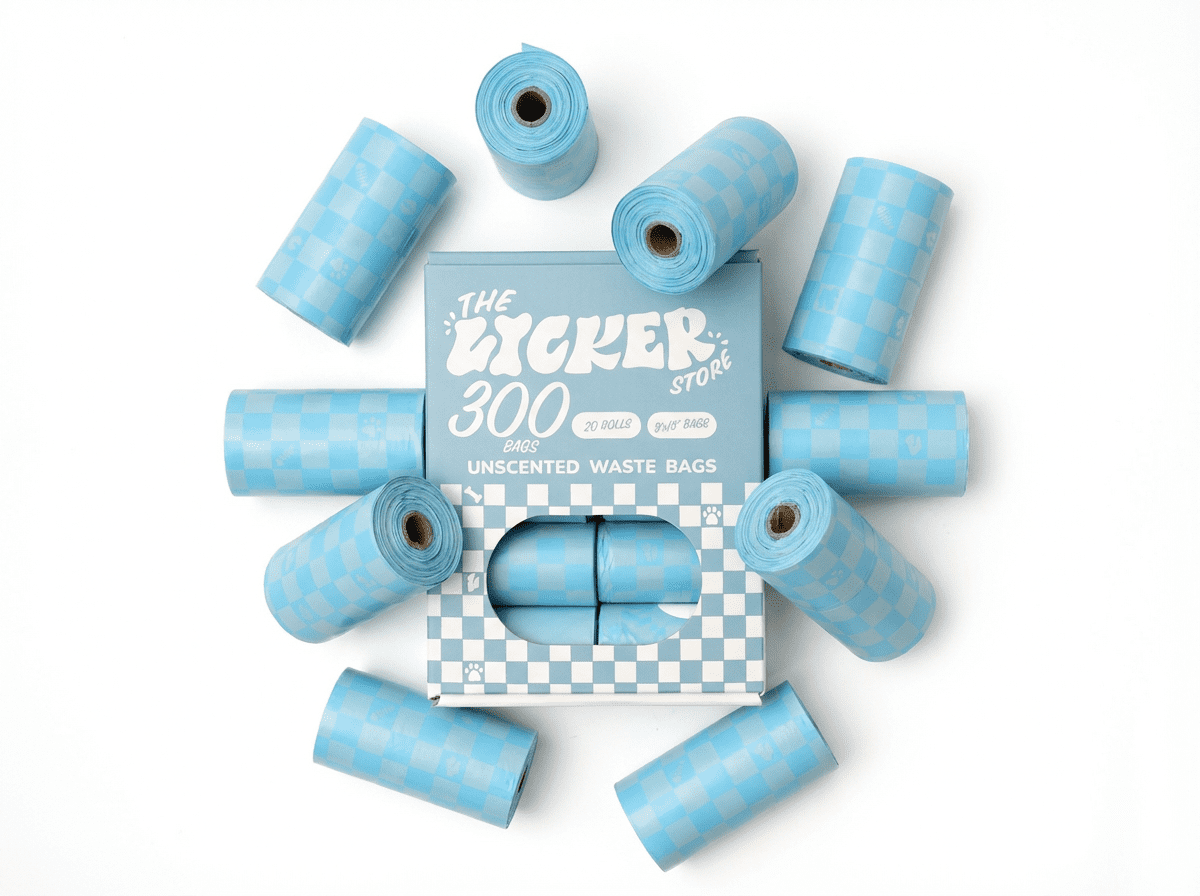 THE LICKER STORE The Licker Store 13 in. x 9 in. Extra Thick Leak Proof Unscented Dog Poop Bags, Blue (300 Count, 20-Rolls), WBG1000A-20SET