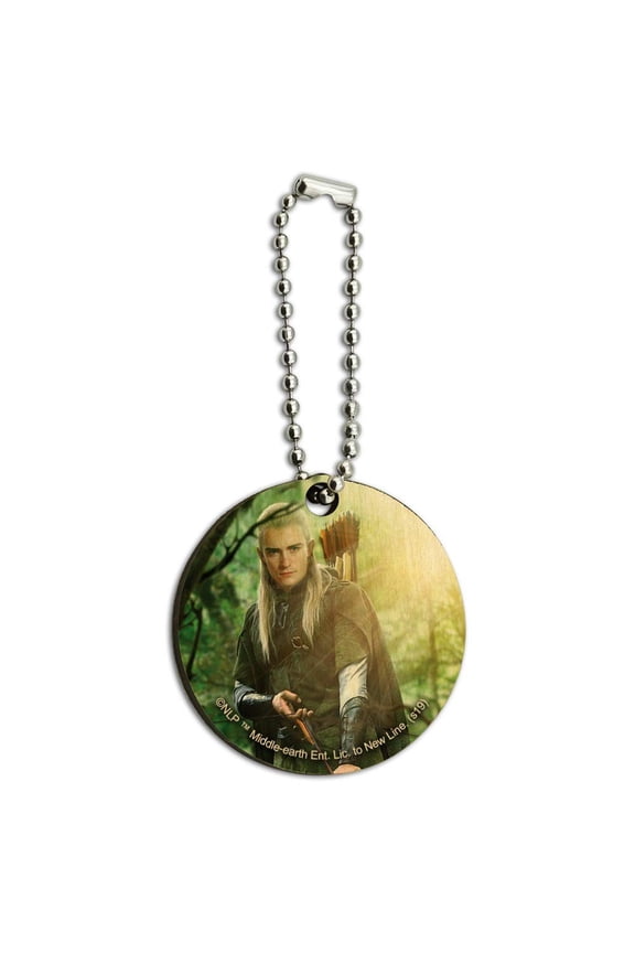 THE LORD OF THE RINGS Legolas Character Wood Wooden Round Keychain Key Chain Ring
