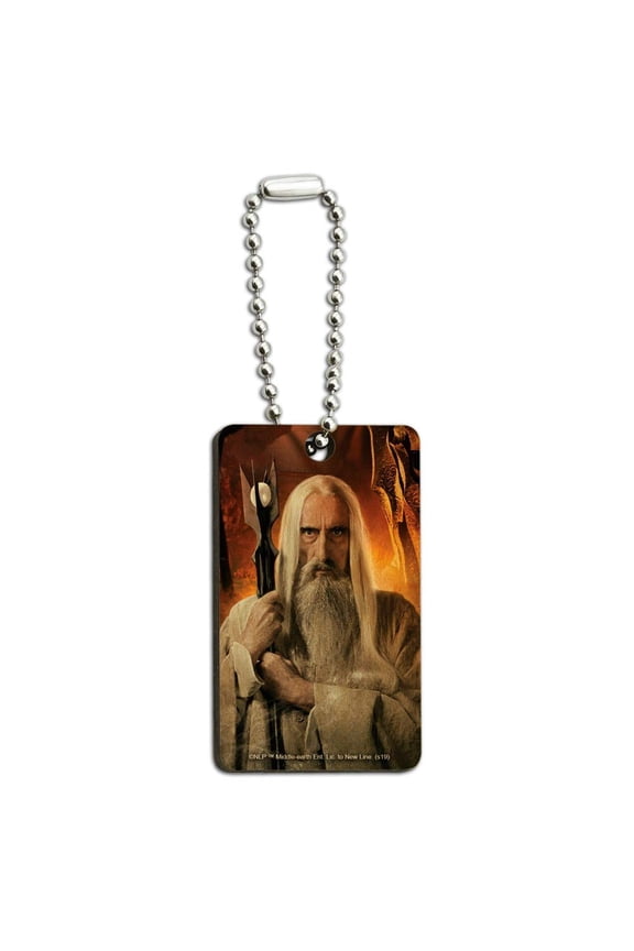 THE LORD OF THE RINGS Saruman Character Wood Wooden Rectangle Keychain Key Ring